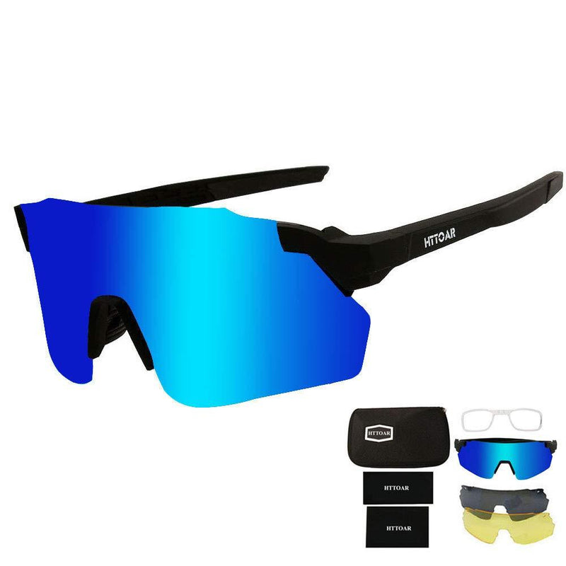 Cycling Glasses Sports Sunglasses with 3 Interchangeable Lenes for Men Women Black Blue - BeesActive Australia