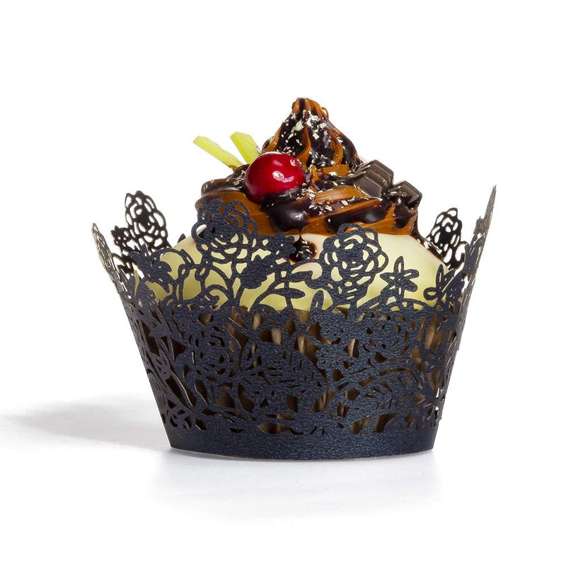 YOZATIA 60pcs Black Rose Lace Cupcake Wrappers Holders, Laser Cut Cupcake Liners Decorative Liners for Wedding Party Birthday Cake Decoration Supplies - BeesActive Australia