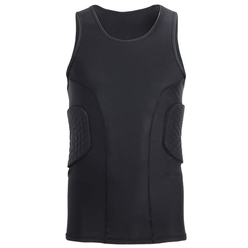 [AUSTRALIA] - Minimal Men’s Padded Compression Shirt Sports Protective Vest Rash Guard Soccer Basketball Training Tank Top 2XL(Chest:35.82") 