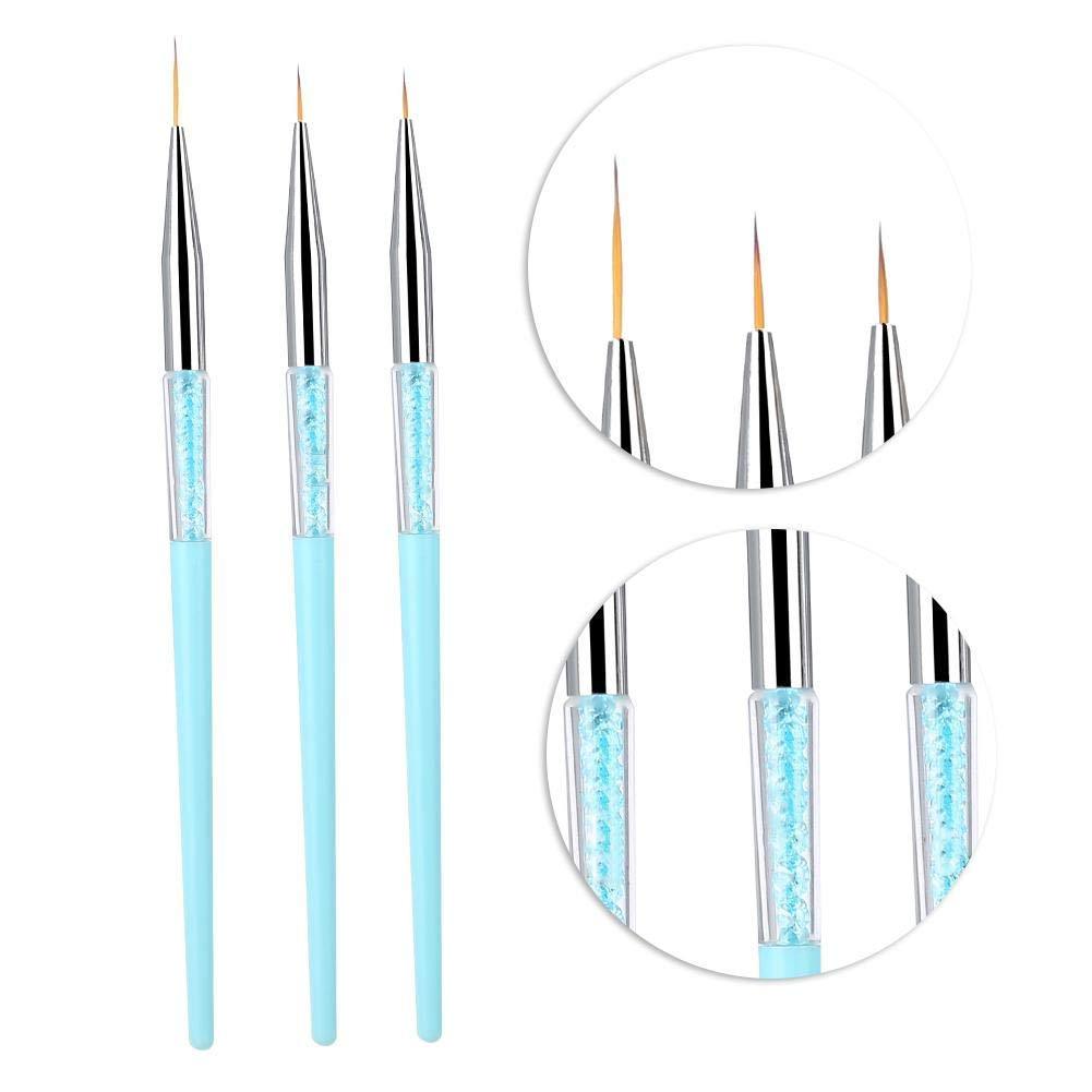 Nail Art Pen,3pcs Nail Art Dotting Liner Brush UV Gel Painting Pen Drawing Tool Set Rhinestone Handle(Blue) Blue - BeesActive Australia