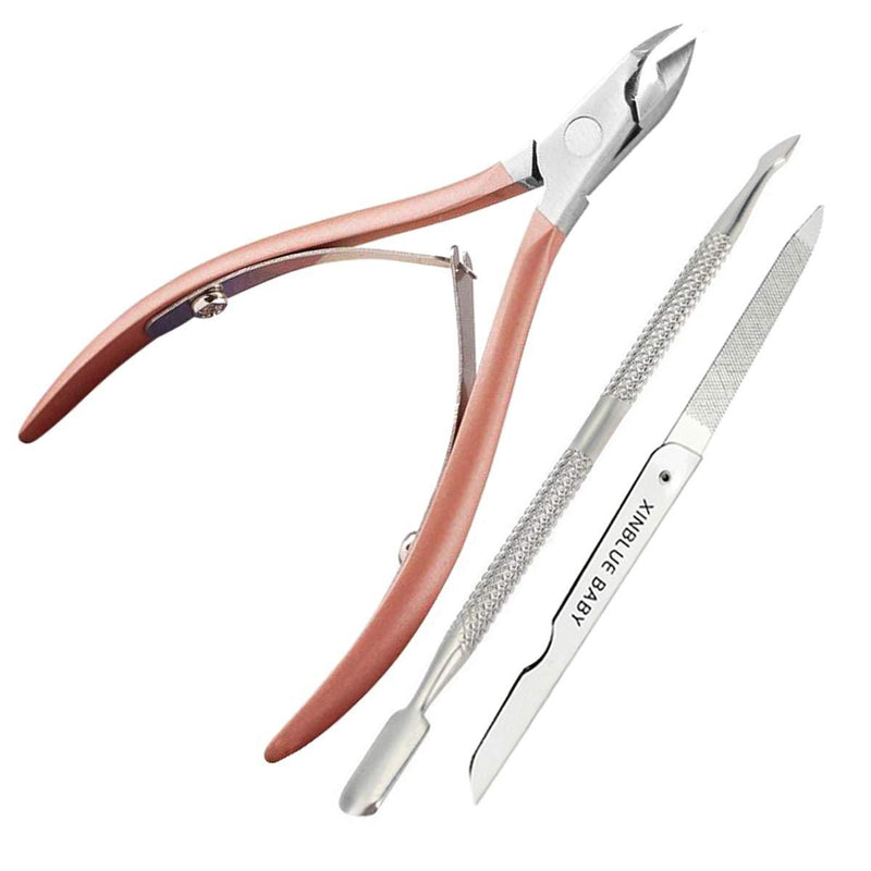 Cuticle Trimmer Cuticle Pusher Cuticle Nipper Professional Grade Stainless Steel Cuticle Remover and Cutter - Beauty Tool Perfect for Fingernails and Toenails 3 Pcs (Pink) Pink - BeesActive Australia