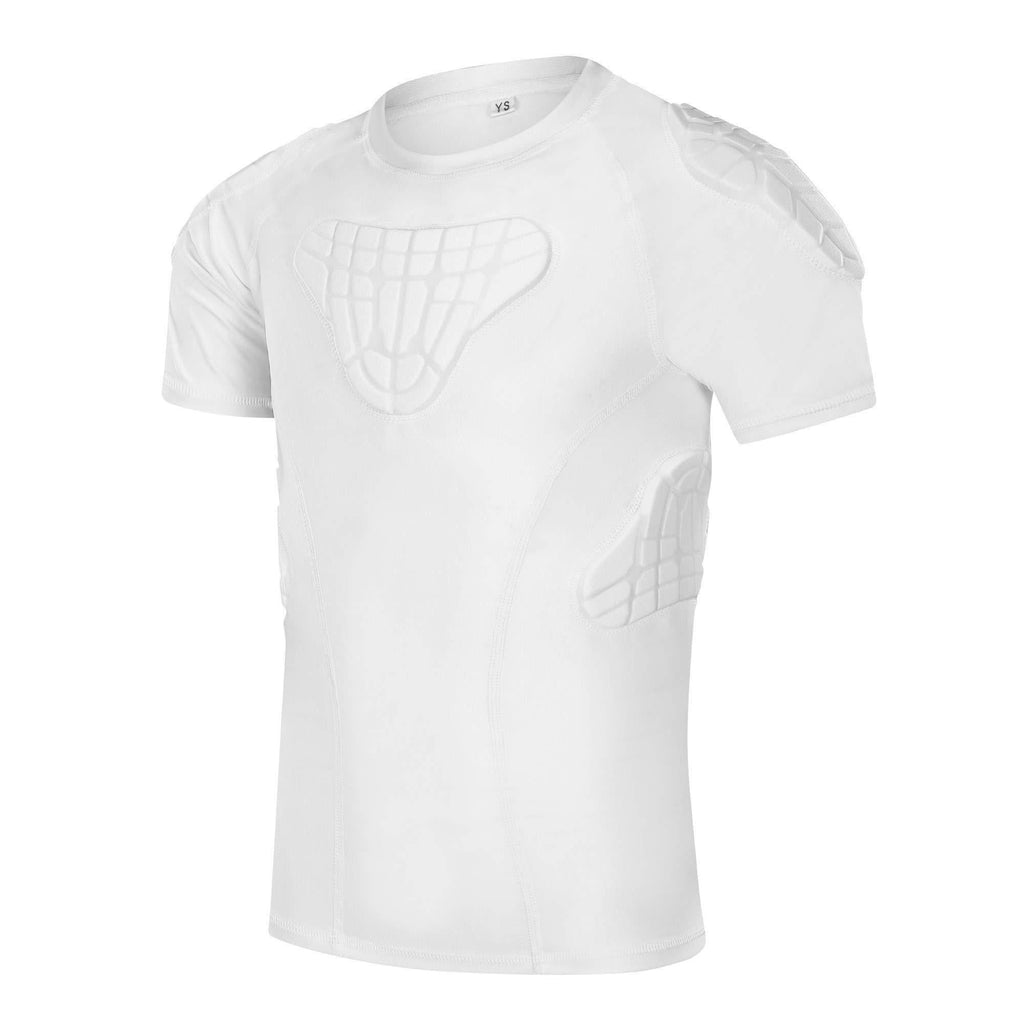 [AUSTRALIA] - TUOYR Padded Shirt Youth Boys Padded Compression Sports Protective T-Shirt Rib Chest Protector Extreme Exercise White Padded Shirt Y-S(Chest 25inch~26.5inch) 