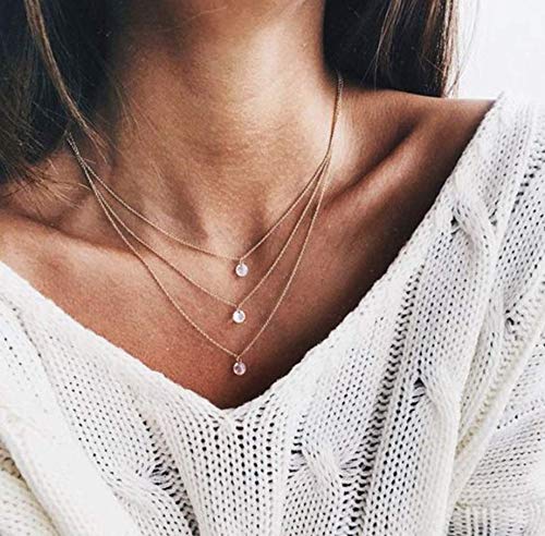 Edary Layered Necklace Crystal Pendant Necklaces Gold Jewelry Accessories for Women and Girls. - BeesActive Australia