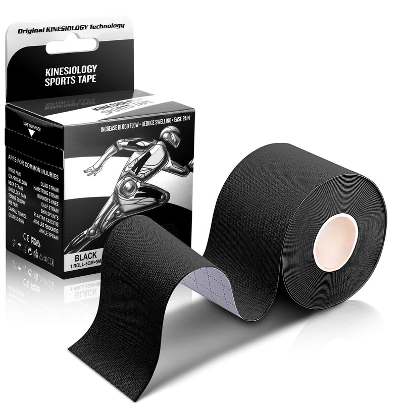 Kinesiology Tape - Athletic Sports Lifting Tape for Pain Relief, Muscle and Joint Support, Workout Recovery, Achilles, Back, Knee, Shoulder, Ankle, Wrist, Foot, Elbow, Arm, Physical Therapy Equipment Black - BeesActive Australia