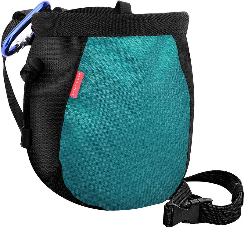 Rhino Valley Chalk Bag，No Leak Rock Climbing Strawstring Bag Drawstring Magnesia Sack with Adjustable Belt Carabiner for Gymnastics, Rock Climbing, Bouldering, Weight-Lifting, Crossfit Black & Light Blue - BeesActive Australia