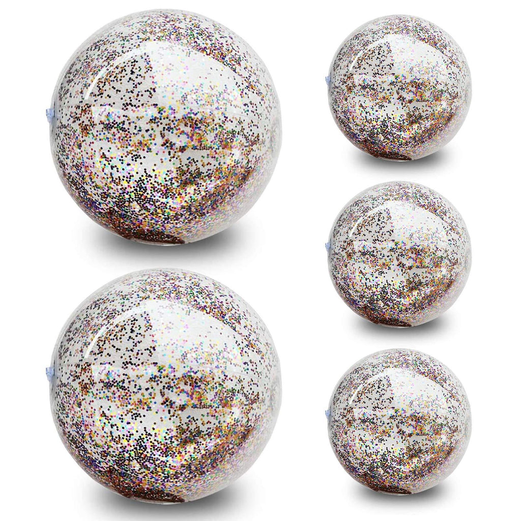 [AUSTRALIA] - 5 Pack Sequin Beach Ball Jumbo Pool Toys Balls Giant Confetti Glitter Inflatable Clear Beach Ball Swimming Pool Water Beach Toys Outdoor Summer Party Favors for Kids Adults (24"-2 Pieces,16"-3 Pieces) 