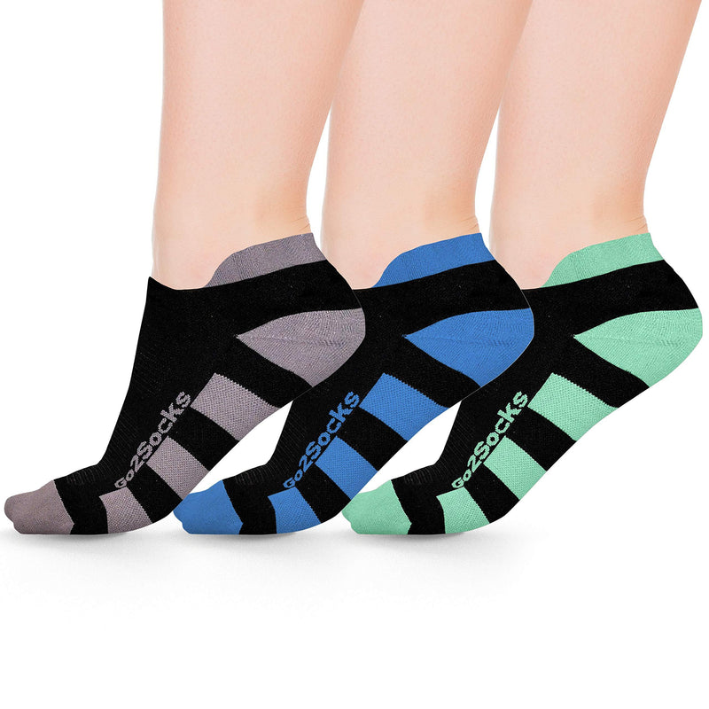 Go2 Compression Running Socks | Athletic Low Show Ankle Socks for Men and Women 3pk Black/Grey/Blue/Green Large - BeesActive Australia