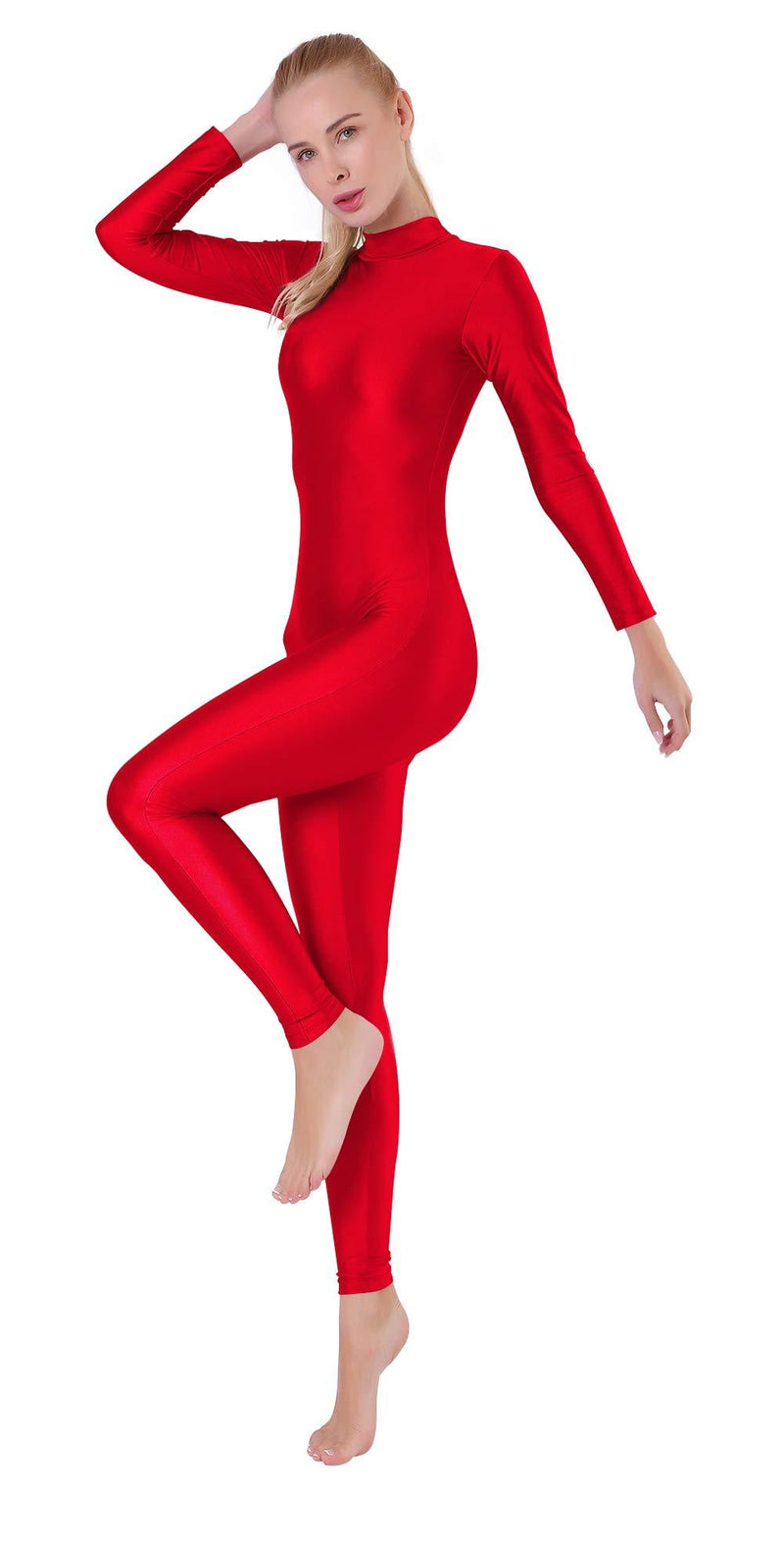 [AUSTRALIA] - Kepblom Womens Turtleneck Long Sleeve Dance Unitard One Piece Full Bodysuit Costumes Red Small 