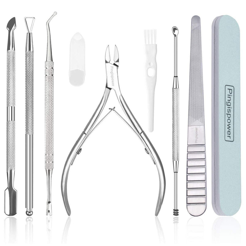 9PCS Cuticle Trimmer with Cuticle Pusher, Pingispower Cuticle Remover Cutter Nipper Scissor and Cuticle Clippers Professional Nail Care Manicure Tools Kit for Fingernails and Toenails - BeesActive Australia
