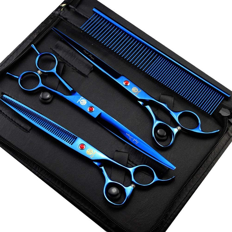 Purple Dragon 8.0" Titanium Multicolor Professional Pet Grooming Scissors Set,Straight & Thinning & Curved Scissors Shear with Bag for Dog Cat Grooming Blue - BeesActive Australia