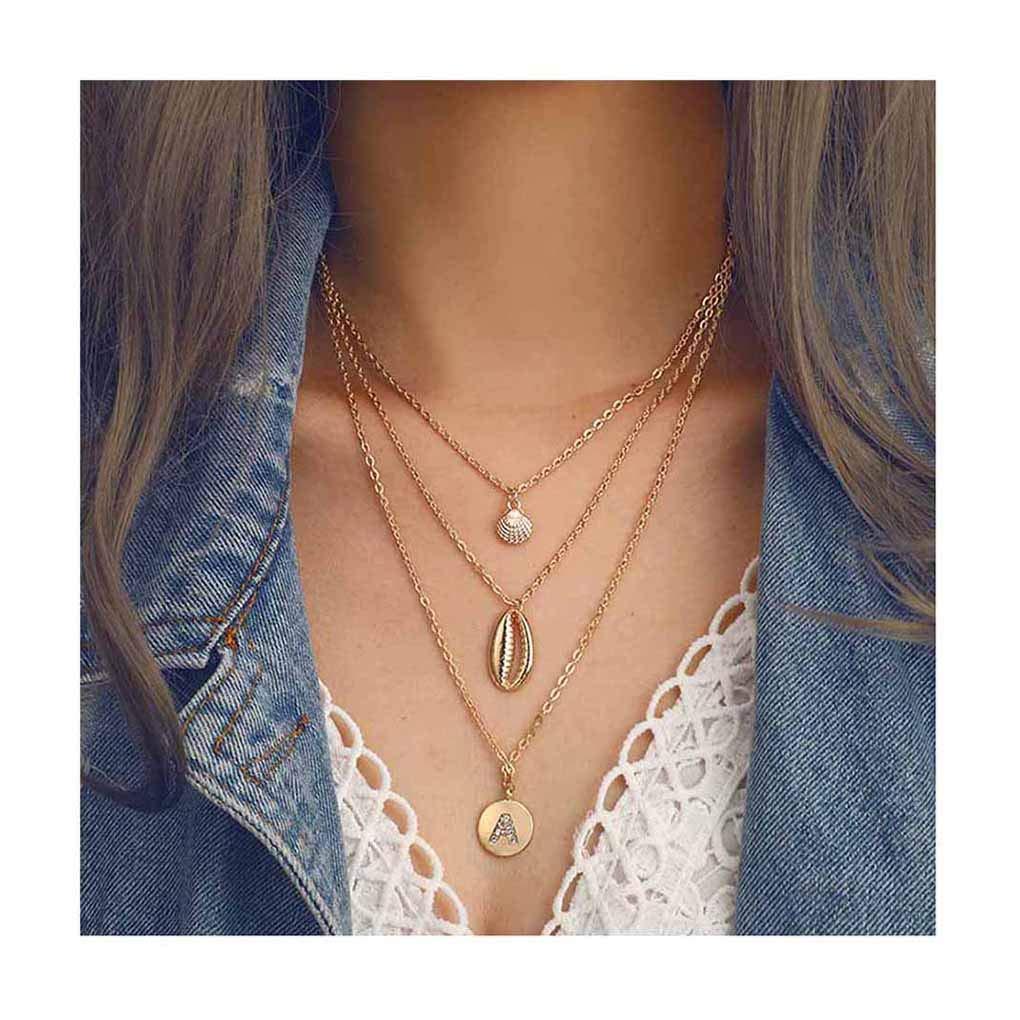 Yalice Boho Shell Necklace Chain Gold Disc Necklaces Jewelry for Women and Girls - BeesActive Australia