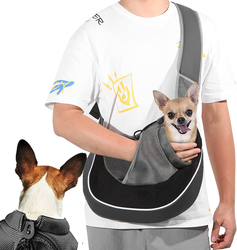 YUDODO Pet Dog Sling Carrier Breathable Mesh Travel Safe Sling Bag Carrier for Dogs Cats Medium (Pack of 1) Black reflective - BeesActive Australia