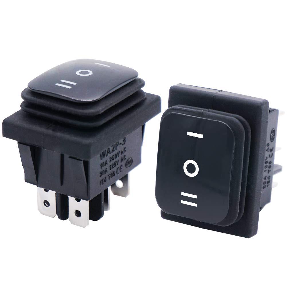 [AUSTRALIA] - Twidec/2Pcs Waterproof Rocker Toggle Switch 16A 250V 20A 125V AC 6 Pins 3 Position ON/Off/ON DPST Boat Or Car Black KCD4-203N-BK 