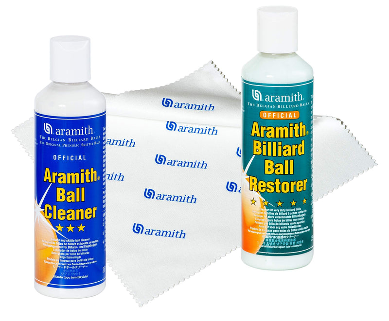 [AUSTRALIA] - Aramith Bundle of 3 Items Billiard Ball Cleaner, Billiard Ball Restorer 8.4 fl.oz. Bottles & Aramith Microfibre Cloth 