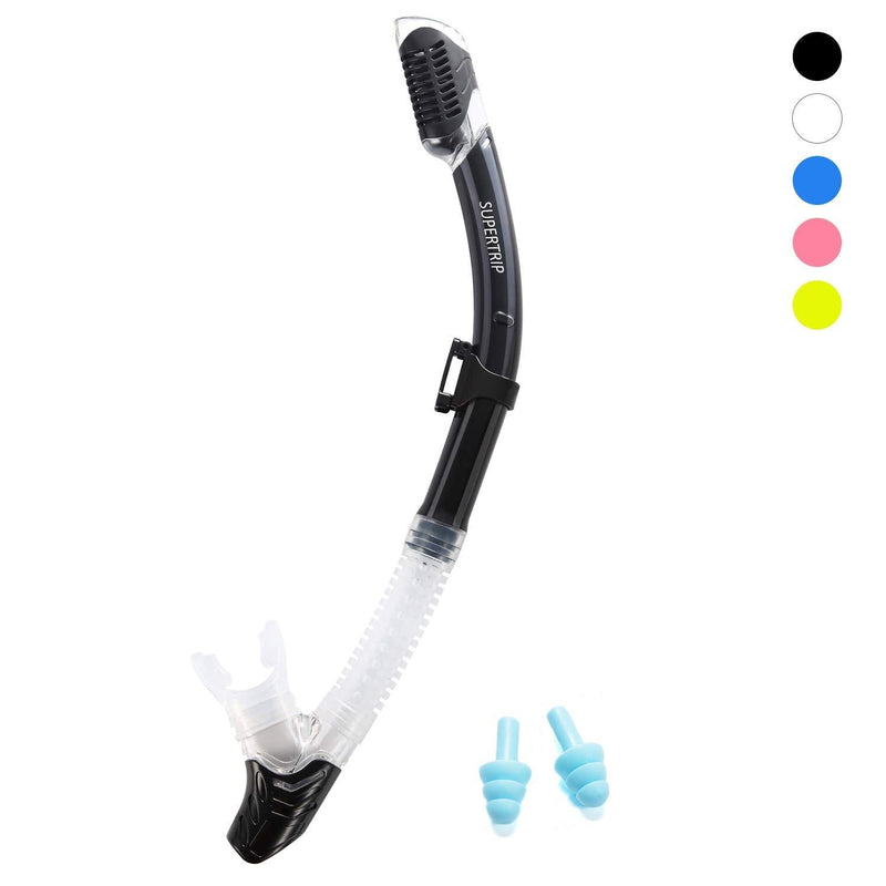 [AUSTRALIA] - Supertrip Dry Snorkel Adult-Scuba Diving with Splash Guard and Top Valve,Freediving Snorkeling Swimming for Adults and Youth Black(new) 