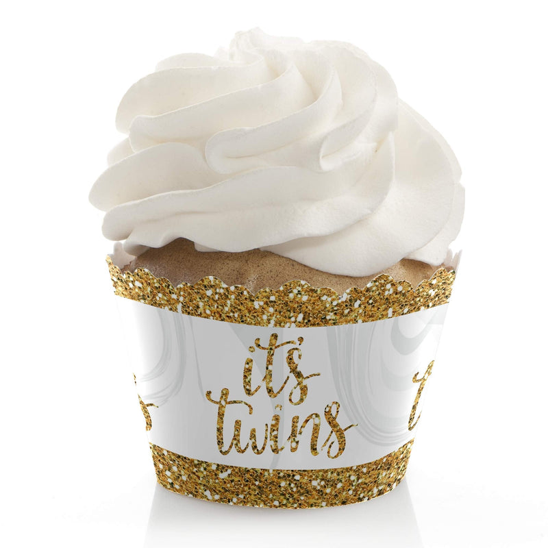 It's Twins - Gold Twins Baby Shower Decorations - Party Cupcake Wrappers - Set of 12 - BeesActive Australia