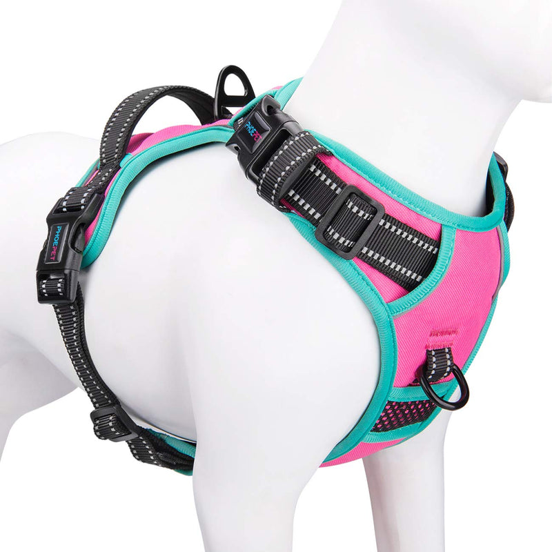 PHOEPET Upgraded No Pull Dog Harness, Reflective Adjustable Vest, with a Training Handle + 2 Metal Leash Hooks+ 3 Snap Buckles +4 Slide Buckles Pink Size: L - BeesActive Australia