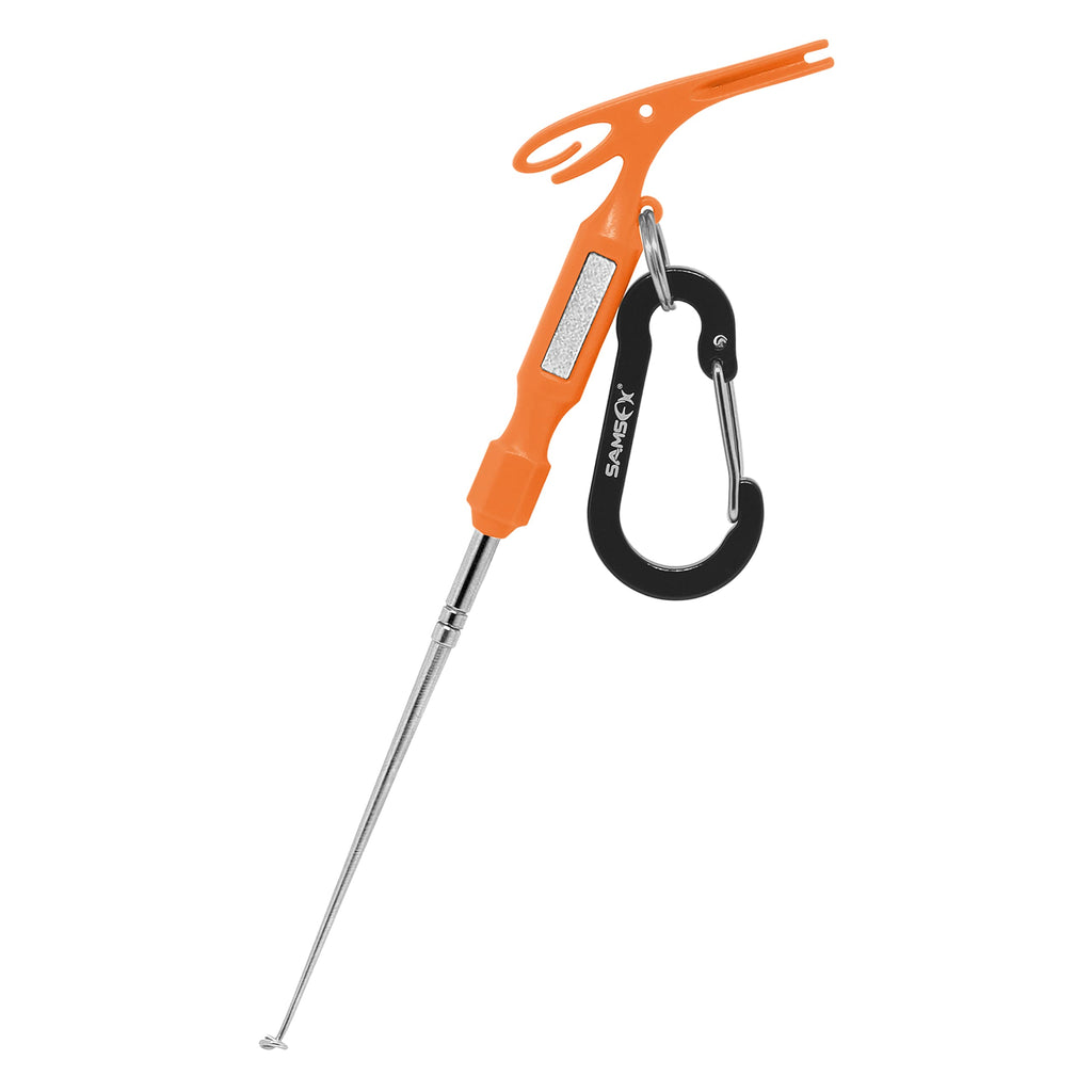 SAMSFX Fishing Hook Removal Tool Hook Quick Removal Device Security Extractor Fish Hook Disconnect Tool, Built-in Loop Tyer, Quick Knot Tying Tool and Hook Sharpener Orange Handle - BeesActive Australia