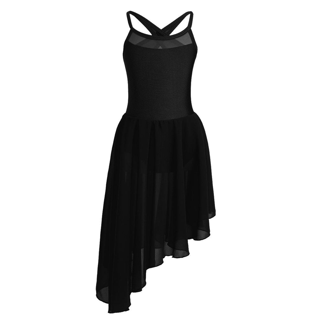 [AUSTRALIA] - Yeahdor Girls' Kids Lyrical Ballet Dance Skirted Leotard Tutu Dress Dancewear Criss Cross Back Irregular Dresses Black 13-14 