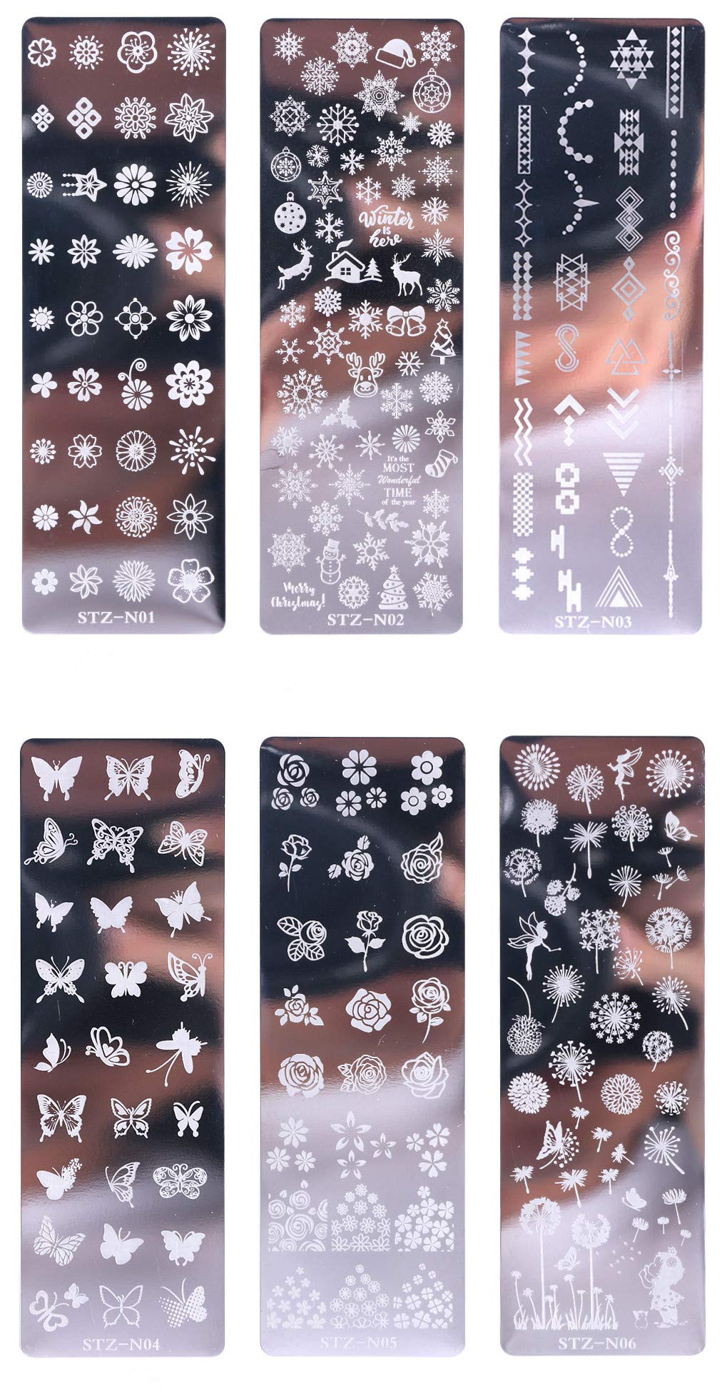 Newest Nail Stamping Plates Kit Sets 6pcs Nail Art Stamp Templates Image Plate Free Stamper & Scraper Nail Art Tools (Flower Series) Flower Series - BeesActive Australia