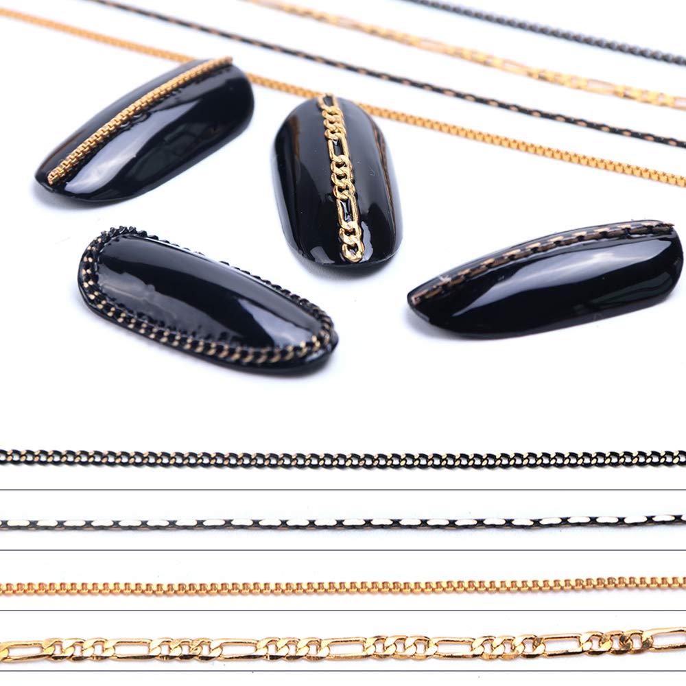 3D Nail Charms Nails Supply Nail Art Chains for Women Girl 4 Strips 100cm Gold & Black Metal Punk Pendant Nail Ornaments for Manicure Tips Nail Tips Supplies for Fingernails & Toenails Decorations Chain 2 - BeesActive Australia