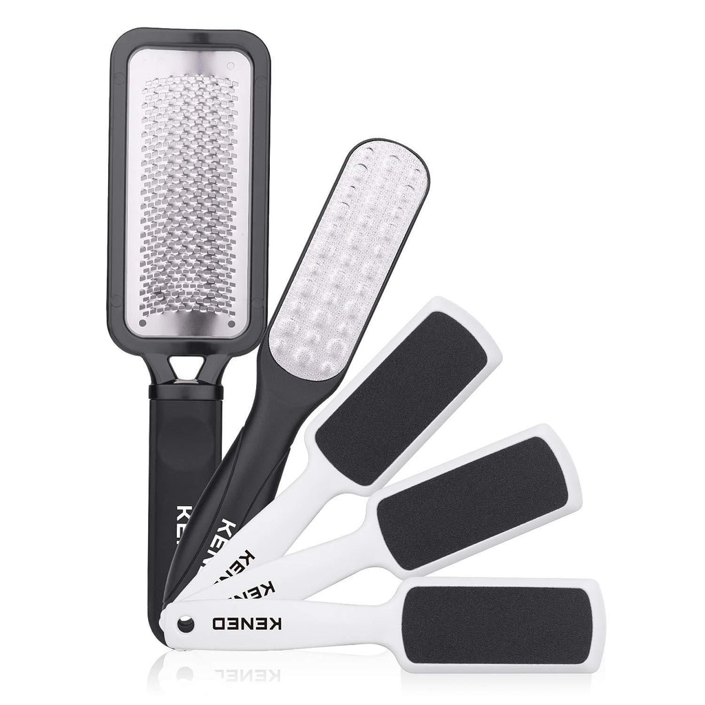Foot Scrubber Pedicure Tools Rasp - 5 PCS KENED Foot File Callus Remover For Feet To Remove Hard Skin - 2 X Stainless Steel Black, 3 X Plastic White Black+White - BeesActive Australia