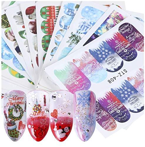 XICHEN 46 pieces Nail Art Mixed DIY Nails Tips Sticker Various Christmas-related patterns (snowflakes, Christmas hats/socks/old people/trees, elk, etc.) Nail Decorations - BeesActive Australia