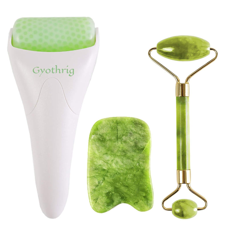 Jade Face Gua Sha Roller – Ice Facial & Eye Massage Stone for Women Natural Cooling Anti Wrinkle Skin Care Tools Treatment for Puffiness Migraine Pain Relief Minor Injury Body Muscle Relaxing Gift green - BeesActive Australia