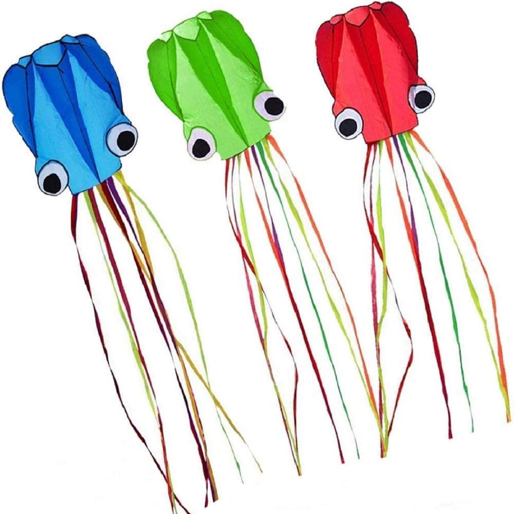 [AUSTRALIA] - Milky House 3 Pack Octopus Kite, 3D Kite Long Tail Easy Flyer Kites Beach Kites People Adults Gift 3 Colors (Blue Green Red) 