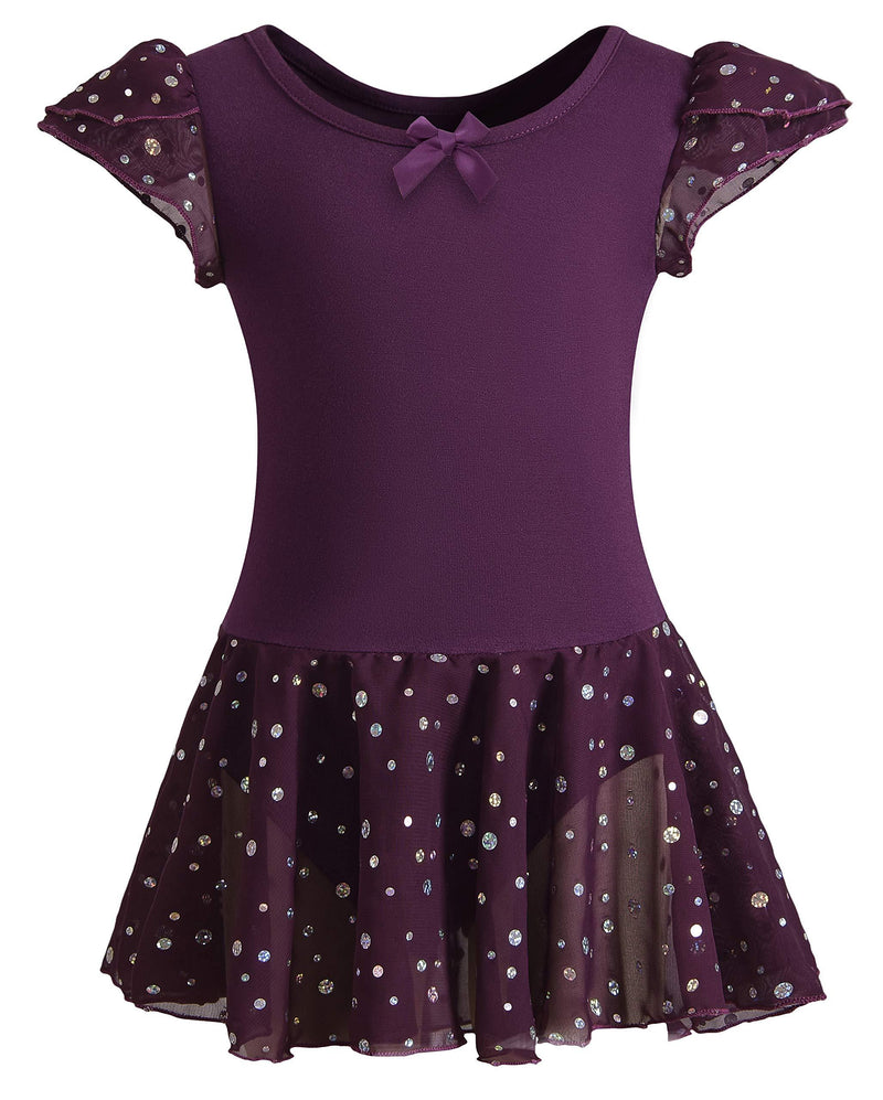[AUSTRALIA] - DANSHOW Girls Glitter Leotards for Ballet Dance Dress with Tutu Skirt Petal Sleeve Dark-purple 6 - 8 Years 
