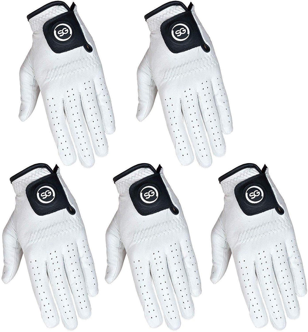 Strike Golf Five-Pack (5pk) All-Leather White Soft Cabretta Leather Men's Golf Gloves Small Left Glove (for Right-Handed Golfer) - BeesActive Australia