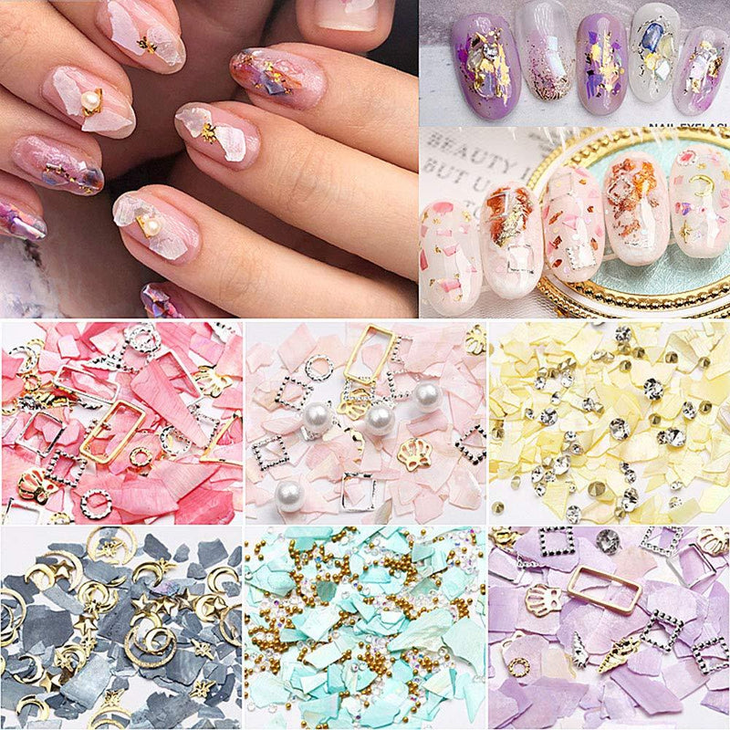 Nail Art Rhinestones 6 Boxes Nail Art Diamonds Mixed Sequins Flatback Diamonds Crystals Beads Gems Leaf Star Moon Shell Charms Accessaries DIY 3D Nail Art Decoration - BeesActive Australia