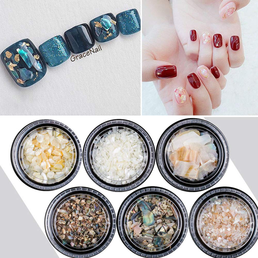 Crystal Nails for Women 6 Boxes Nail Studs Large Shell Pieces Abalone Slices Pebbles for Nails Mobile Phone Bag Shoes Add Your Own Color - BeesActive Australia