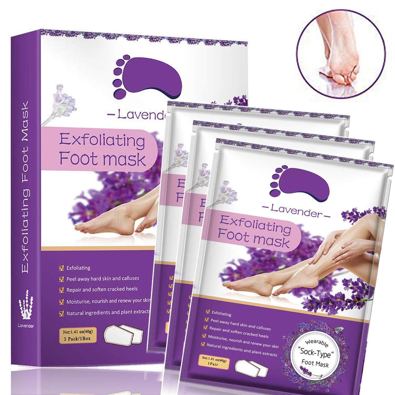 Foot Peel Mask 3 Pack, Natural Peeling Away Calluses and Dead Skin Cells, Make Your Feet Baby Soft, Repair Rough Heels- For Men & Women Lavender hand mask - BeesActive Australia