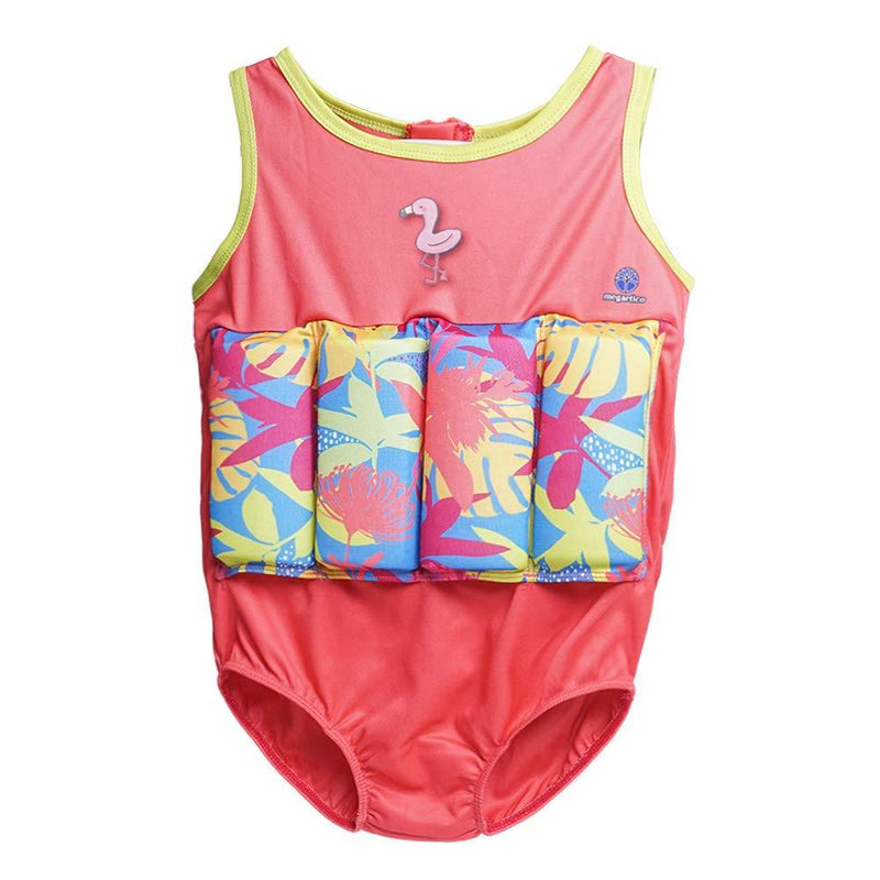 [AUSTRALIA] - Megartico Girls One Piece Float Swimsuit with Adjustable Buoyancy Float Swimwear for Kids (Orange Flamingo) Orange 4-6 