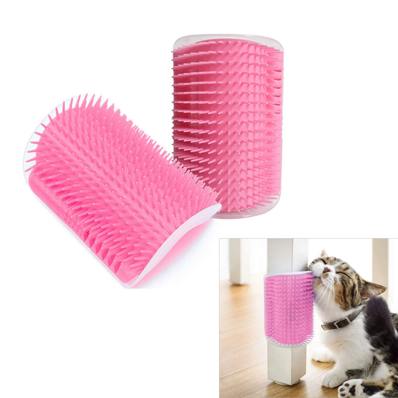 Hub's Gadget 2 Pack Cat Self Groomer, Wall Corner Massage Comb Grooming Brush with Catnip Pouch, Pink - BeesActive Australia
