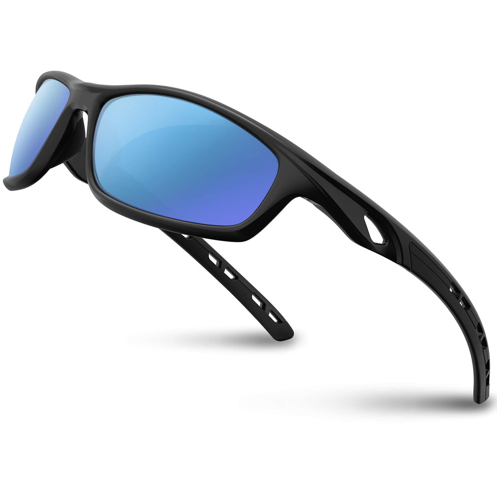 RIVBOS Polarized Sports Sunglasses for Women Men Driving Shades Cycling Running Rb833 833-black Ice Blue Lens - BeesActive Australia