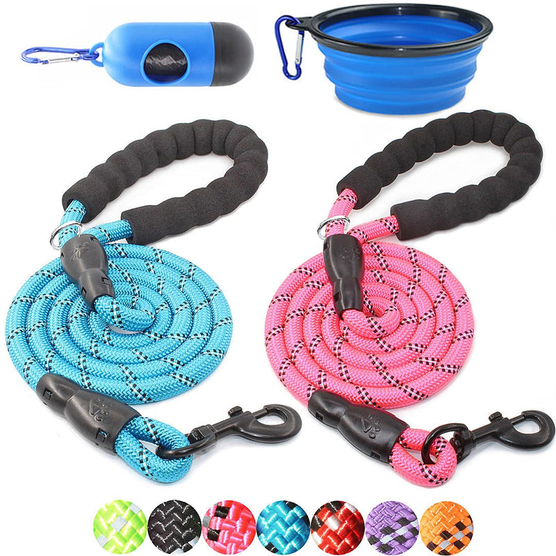 BAAPET 2 Packs 5/6 FT Dog Leash with Comfortable Padded Handle and Highly Reflective Threads Dog Leashes for Small Medium and Large Dogs 1/2'' x 5 FT (18~120 lbs.) Blue+Pink - BeesActive Australia