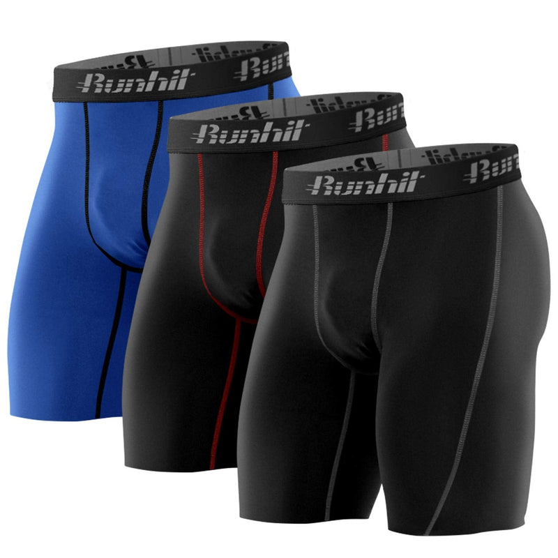 Runhit Compression Shorts Men Underwear Spandex Running Shorts Workout Athletic 3 Pack:black Grey,black Red,blue Small - BeesActive Australia
