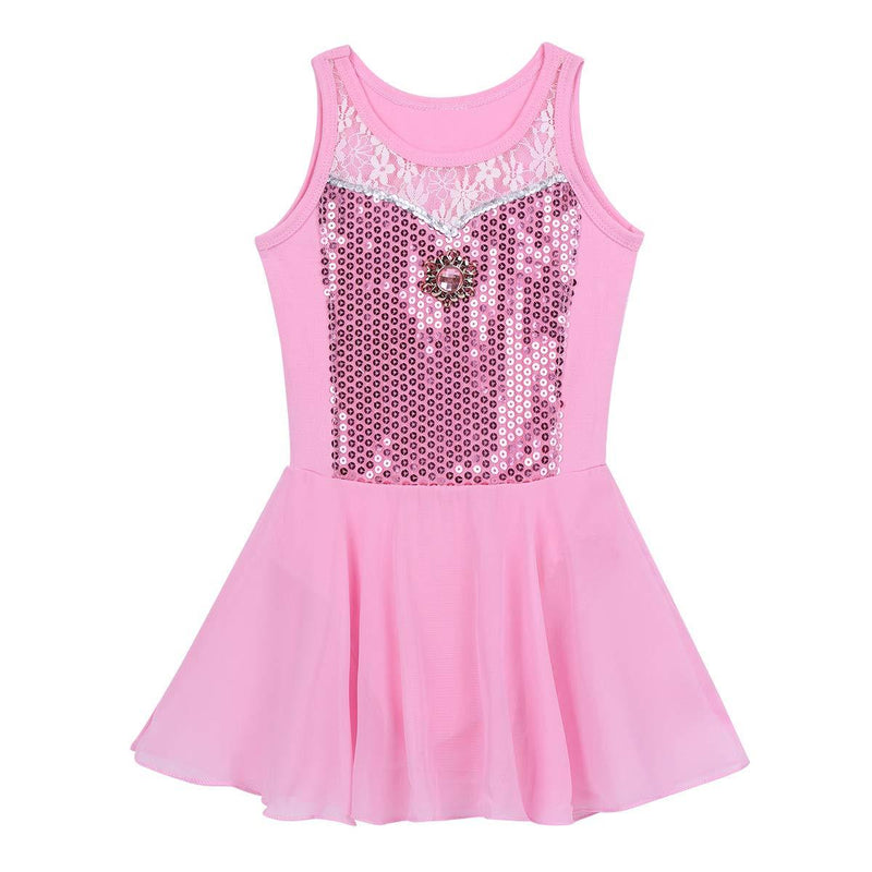 [AUSTRALIA] - easyforever Kids Girls Glittery Sequin Camisole Leotard Dress Gymnastic Ballet Dance Tutu Skirt Ballerina Dancewear Pink 5 / 6 