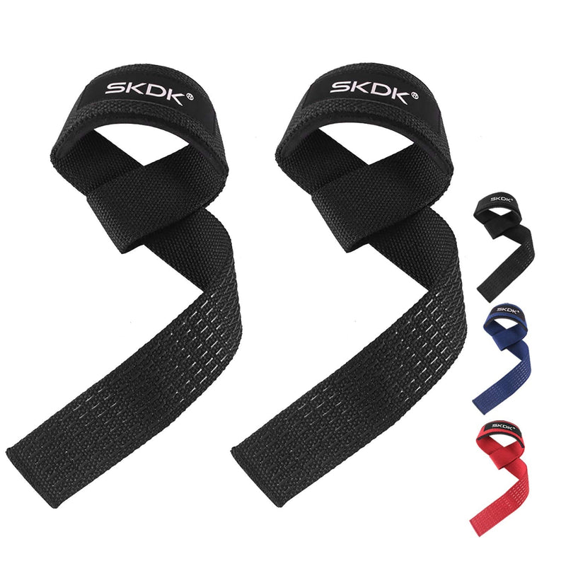 SKDK Cotton Hard Pull Wrist Lifting Straps Grips Band-Deadlift Straps with Neoprene Cushioned Wrist Padded and Anti-Skid Silicone - for Weightlifting, Bodybuilding, Xfit, Strength Training Black - BeesActive Australia