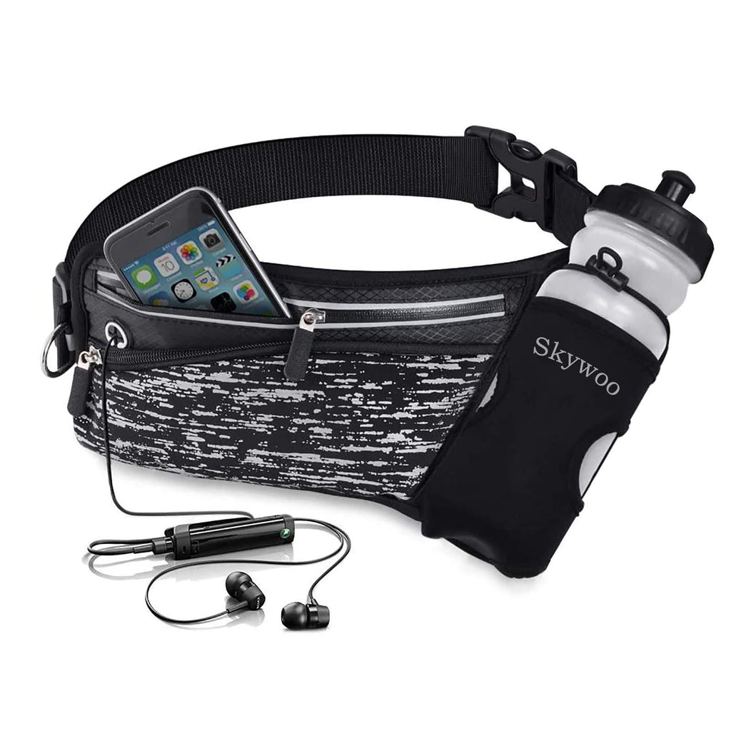 [AUSTRALIA] - Skywoo Running Belt Waist Pack with Water Bottle Holder Fanny Pack Reflective Compatible for iPhone X/XS Max/XR, Waistband Travel Money Belt for Workouts, Cycling, Runner, Jogging … Black 
