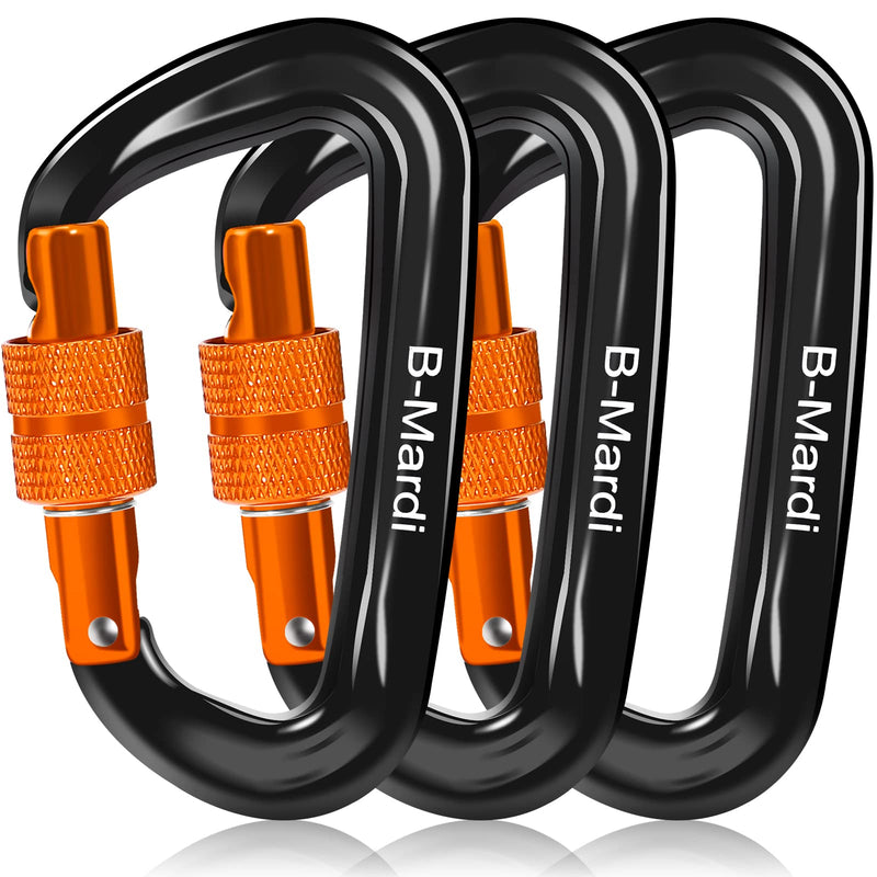 B-Mardi Locking Carabiner Clip Heavy Duty,3 Pack,12Kn (2697 lbs) Lightweight Caribeaners,Screwgate caribeener Clips for Hammock,Keychain,Camping,Dog Leash and Harness,Hiking & Utility A-Screwgate Locking,3 Pack Black/DarkOrange. - BeesActive Australia