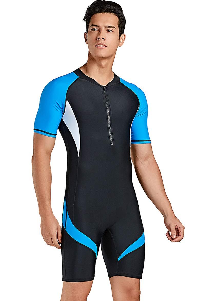 [AUSTRALIA] - Cokar Short Sleeve One Piece Swimwear Swimsuit New Blue Black-men Large 
