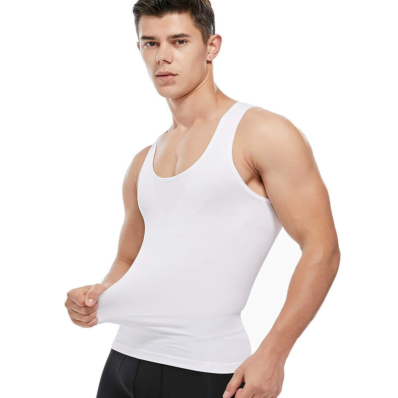 [AUSTRALIA] - SLIMBELLE Men Compression Seamless Slimming Vest Waist Trainer Tank Top Control Tummy Hide Gynecomastia Man Chest Fat Shirt White Large 