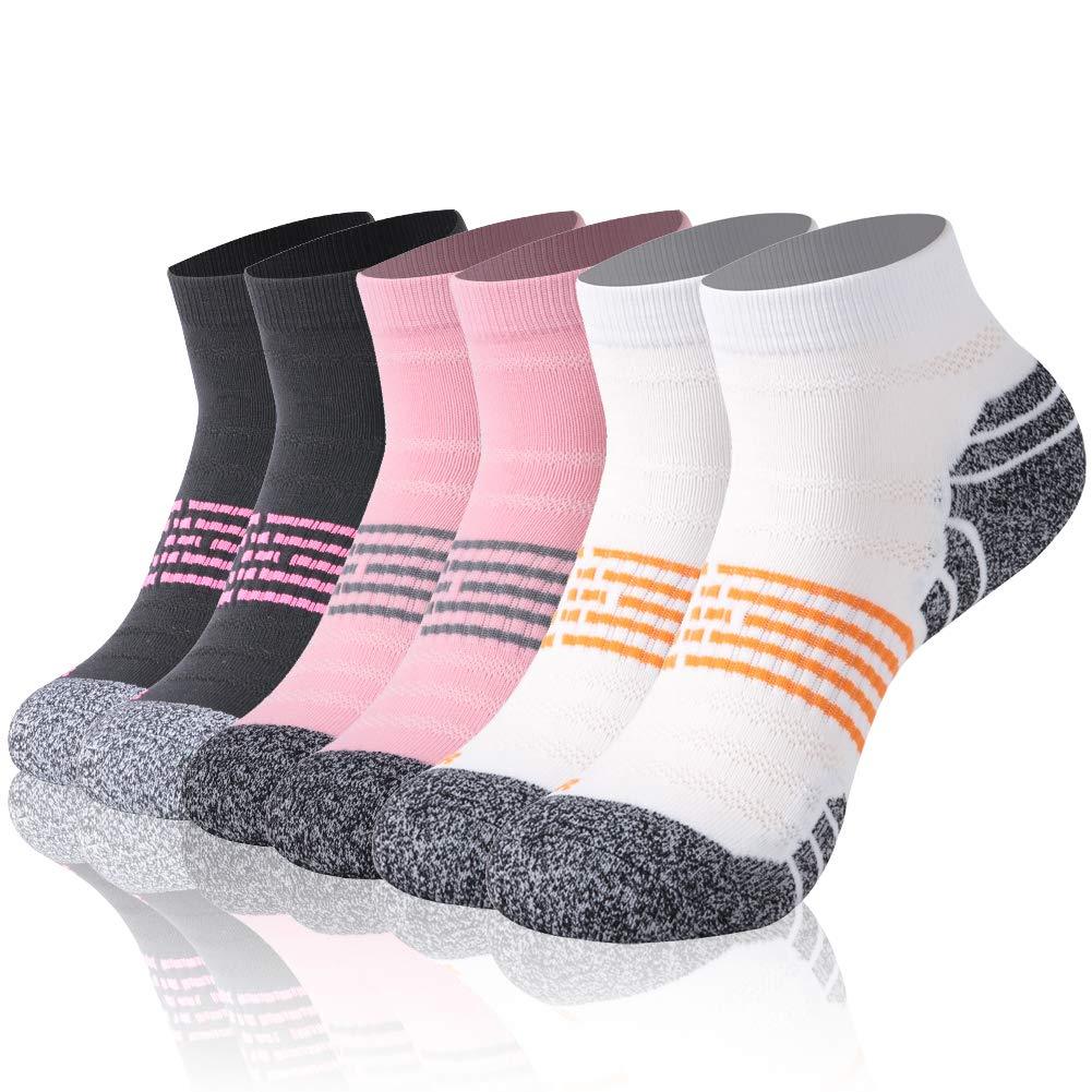 [AUSTRALIA] - Ankle Athletic Socks, Gmark Unisex Ultimate Dry Cotton Running Socks 1,3,6 Pairs Medium 6 Pairs-black+white+pink-ankle Golf Socks 