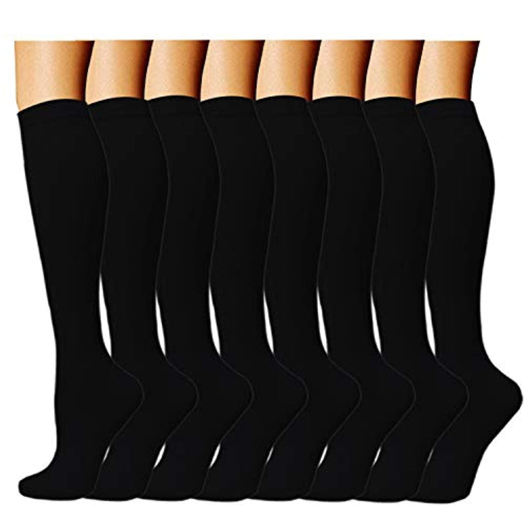 Gnpolo Womens Black Graduated Compression Socks 8 Packs Athletic Running Nurse Stockings Black Compression Socks 8 Packs Small - BeesActive Australia