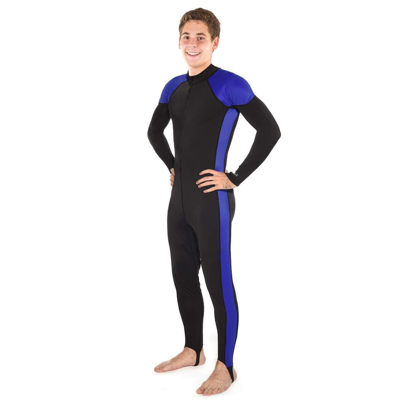 [AUSTRALIA] - Ivation Men's Full Body Wetsuit Sport Skin for Running, Exercising, Diving, Snorkeling, Swimming & Water Sports Black/Blue Small 