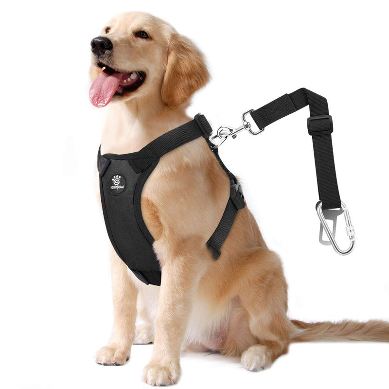 VavoPaw Dog Vehicle Safety Vest Harness, Adjustable Soft Padded Mesh Car Seat Belt Leash Harness with Travel Strap and Carabiner for Most Cars Large (Pack of 1) Black - BeesActive Australia