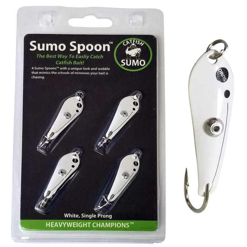 [AUSTRALIA] - Sumo Spoon – Catfishing Bait Spoon for Skipjack, White Bass, Striped Bass and Other Baitfish, 1 5/8" 1 5/8" 1-Prong, White 